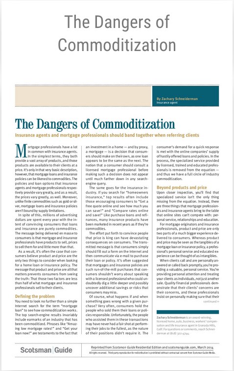 The Dangers of Commoditization – Scotsman Guide, Residential Edition – March 2014